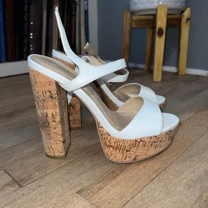 White Cork Platform Heels, Size 6